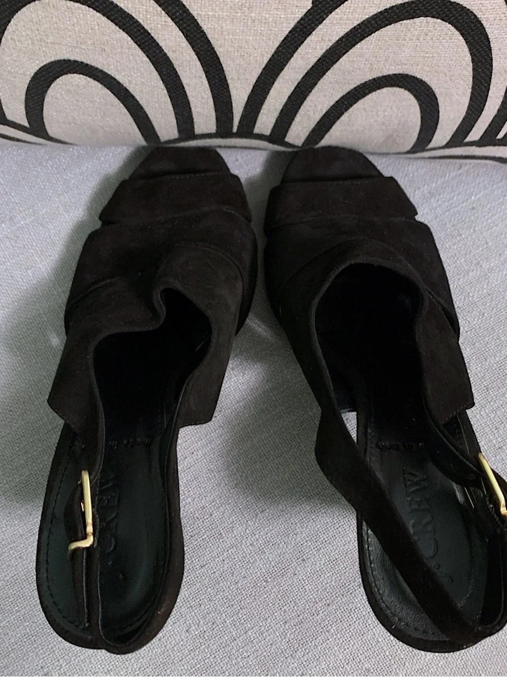 JCrew Black Suede Peep-Toe Slingback Heels